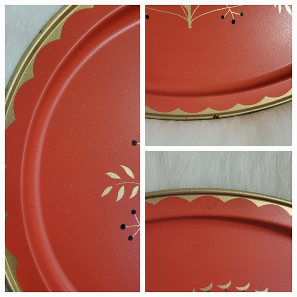 MCM Folk Art Peacock Shiny Pink Metal Cocktai Tray - Picture 5 of 5